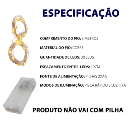 Fio De Fada 3mts Led Decoração Arame Luz Cordão Pisca Pisca Natal Enfeite Festa