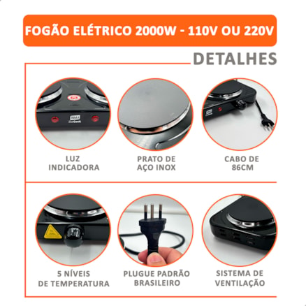 Fogão Elétrico Portátil 1 e 2 Bocas Cooktop