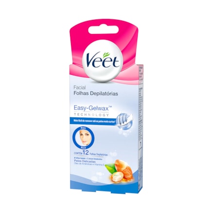 Folhas Depilatórias Facial Veet Pele Delicada 12 Folhas