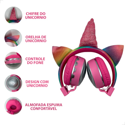 Fone De Ouvido Sem Fio Unicornio Infantil Usb Led Bluetooth Recarregável Adulto