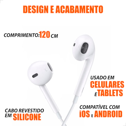 Fone De Ouvido Stereo para Celular com Microfone e Controle de Volume P3 com Fio