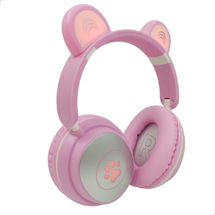 Fone Ouvido Led De Gatinho Bluetooth Sem Fio Rosa Azul Color Infantil Adulto