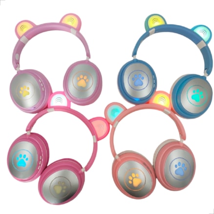 Fone Ouvido Led De Gatinho Bluetooth Sem Fio Rosa Azul Color Infantil Adulto