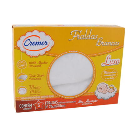 Fralda De Pano Cremer Luxo Branca 5 Und