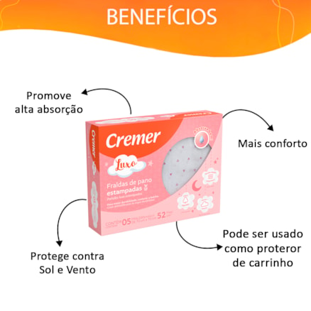 Fralda De Pano Cremer Luxo Estampada Feminina 5 Und