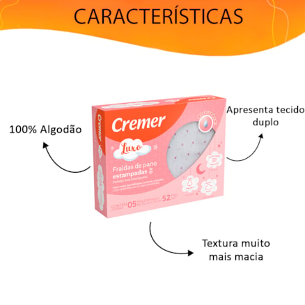 Fralda De Pano Cremer Luxo Estampada Feminina 5 Und