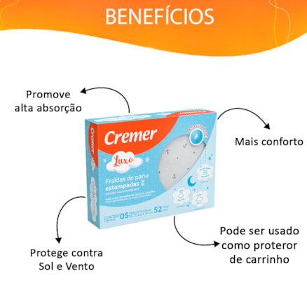 Fralda De Pano Cremer Luxo Estampada Masculina 5 Und