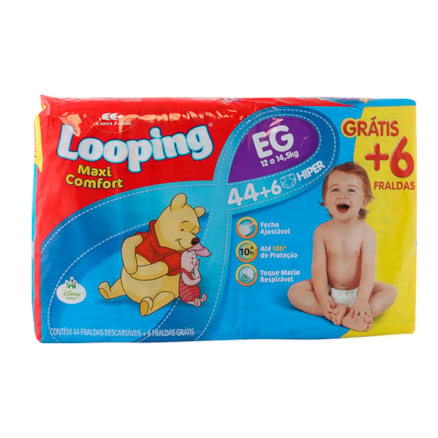 Fralda Looping Comfort Hiper 44+6 Tamanho Eg 50 Und