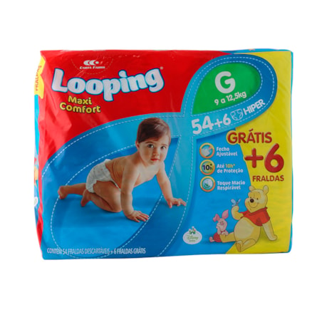 Fralda Looping Comfort Hiper 54+6 Tamanho G 60 Und