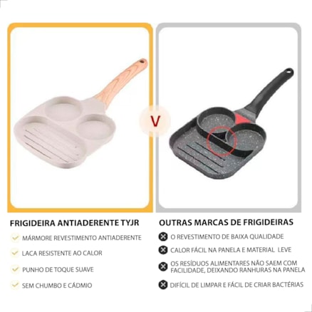 Frigideira Antiaderente 3 Partes Para Ovos Carne Hambúrguer Ceramica Inducao