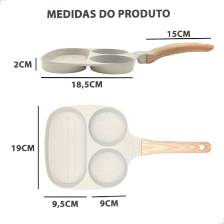 Frigideira Antiaderente 3 Partes Para Ovos Carne Hambúrguer Ceramica Inducao