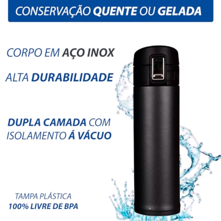 Garrafa com Trava Térmica Aço Inox Portátil Água Bebida Quente e Gelada 500ml