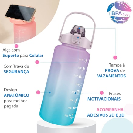 Garrafa Motivacional de Água Galão 2l Squeeze Academia Escola Antivazamento