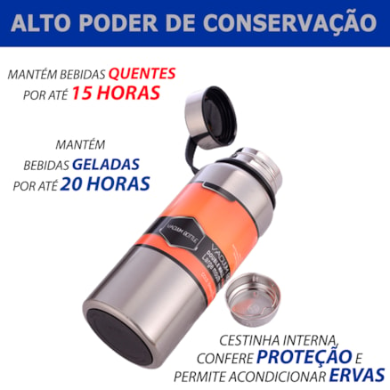 Garrafa Térmica Aço Inox 1L a Vácuo Parede Dupla Conservação Quente e Frio