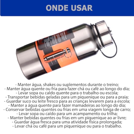 Garrafa Térmica Aço Inox 1L a Vácuo Parede Dupla Conservação Quente e Frio