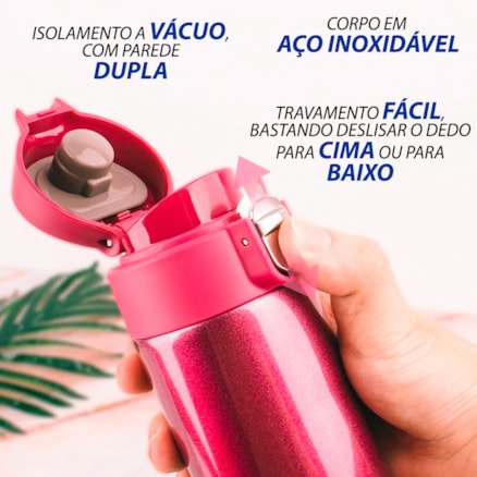 Garrafa Termica Aço Inox 500ml Squeeze Super Forte Tampa Automática E Trava