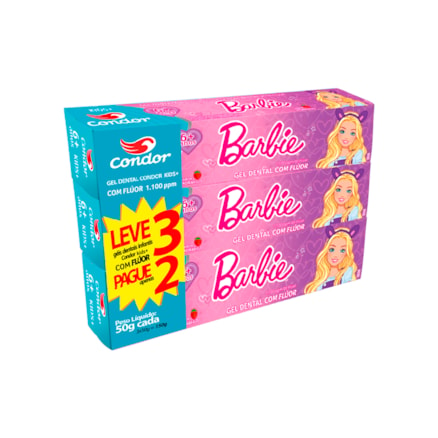 Gel Dental Condor Barbie Kidscom Flúor Leve 3 Pague 2 50g