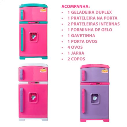 Geladeira de Brinquedo Duplex Cozinha Infantil Acessórios Interativo Criança