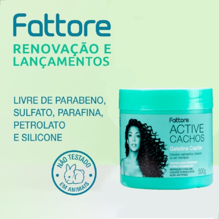 Gelatina Capilar Fattore 500g Linha Active Cachos Hidrata Fortifica e Modela