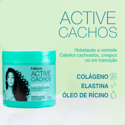 Gelatina Capilar Fattore 500g Linha Active Cachos Hidrata Fortifica e Modela