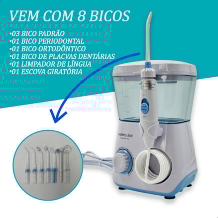 Irrigador Oral Bucal Waterpulse Portátil 10 Níveis 8 Bicos Limpeza Dental 600ml