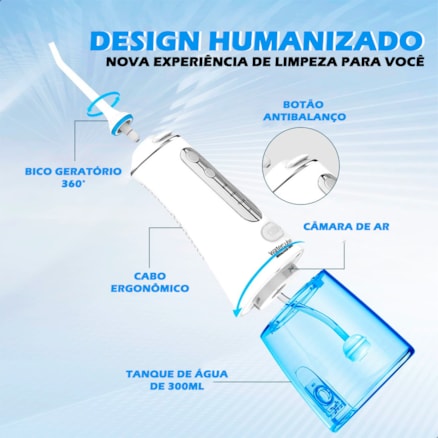 Irrigador Oral Waterpulse Portátil Recarregável Bivolt Dental Profunda Dental