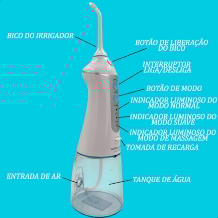 Irrigador Oral Waterpulse Portátil Recarregável Bivolt Dental Profunda Dental