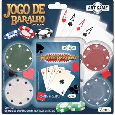 Jogo De Poker Profissional 24 Fichas, Baralho, Cartas, Standard, Padrão, Truco