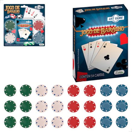 Jogo De Poker Profissional 24 Fichas, Baralho, Cartas, Standard, Padrão, Truco