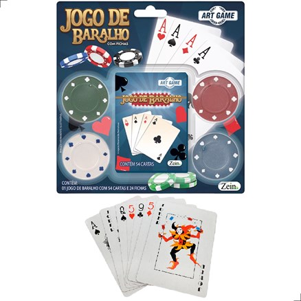 Jogo De Poker Profissional 24 Fichas, Baralho, Cartas, Standard, Padrão, Truco