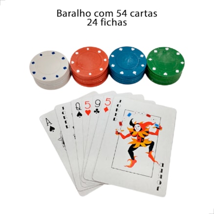 Jogo De Poker Profissional 24 Fichas, Baralho, Cartas, Standard, Padrão, Truco