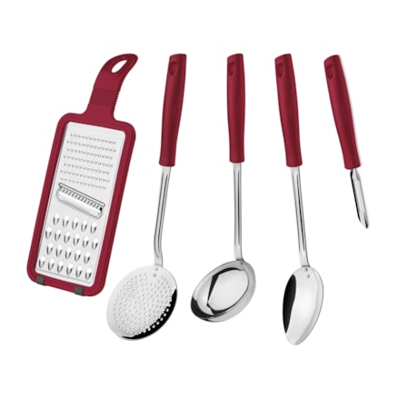 Jogo Utensilios Tramontina Inox 5 Peças Easy Vermelho