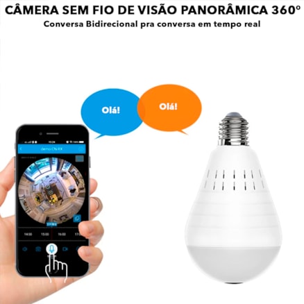 Lampada Camera 360° C/microfone Alarme Sensor De Presença