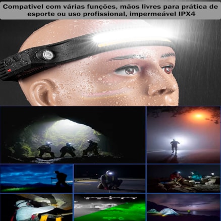 Lanterna de cabeça led iluminação forte para esportes noturno a prova de agua