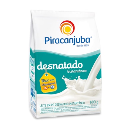 Leite Em Pó Piracanjuba Desnatado Instantâneo 600g