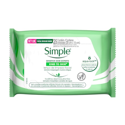 Lenço Limpeza Facial Simple Sensitive Skin Experts 25 Und