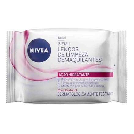 Lenços Limpeza Demaquilante Nivea 3 Em 1 Hidratante 25 Und