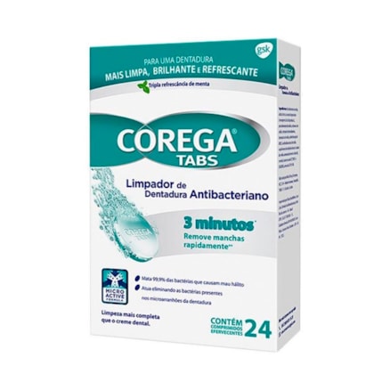 Limpador Dentadura Corega Tabs Antibacteriano 24 Und