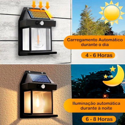 Luminaria Solar Led Recarregável Jardim Escada 3 fachos Sensor Resistente a água