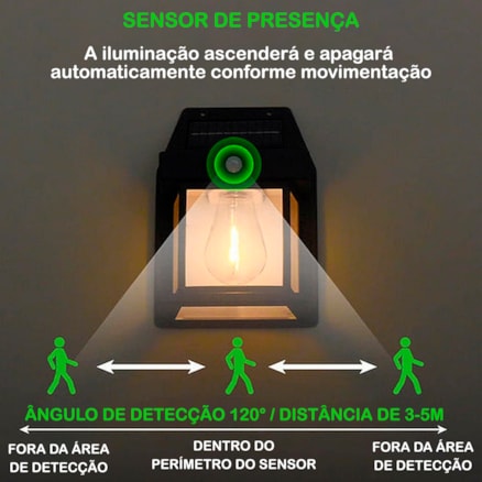 Luminaria Solar Led Recarregável Jardim Escada 3 fachos Sensor Resistente a água