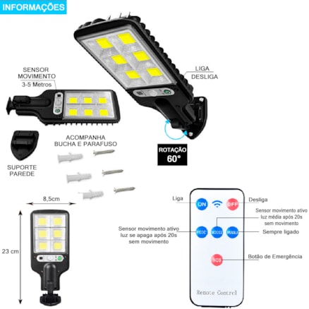 Luminária Solar Led Rua Sensor De Presença Mini Recarregável Moderna