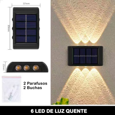 Luminária Solar Slim Parede Externa 6 Leds Iluminação Automática Noturna Sem fio