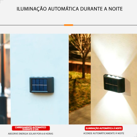 Luminária Solar Slim Parede Externa 6 Leds Iluminação Automática Noturna Sem fio