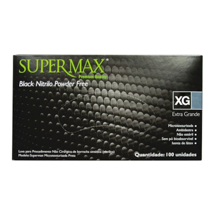 Luva De Nitrilo Supermax Black Tamanho Xg 100 Und