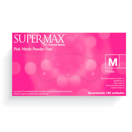 Luva De Nitrilo Supermax Rosa Tamanho M 100 Und