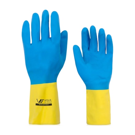 Luva Latex Volk Bicolor Tamanho G Azul E Amarela 2 Und