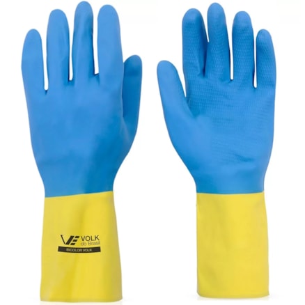 Luva Latex Volk Bicolor Tamanho M Azul E Amarela 2 Und