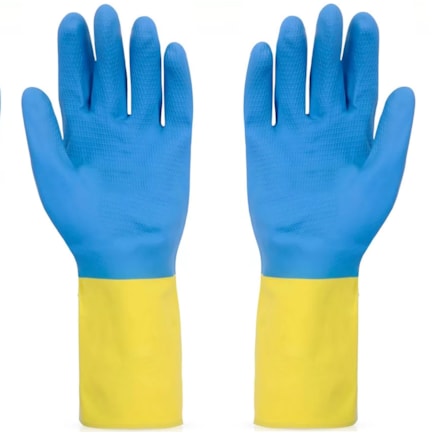 Luva Latex Volk Bicolor Tamanho M Azul E Amarela 2 Und