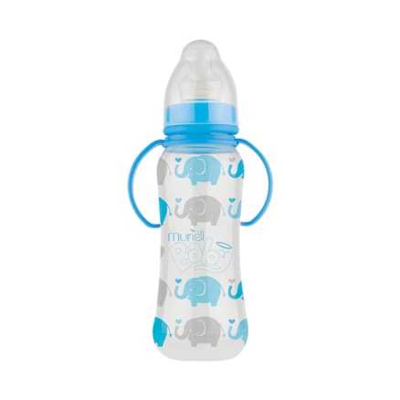 Mamadeira Cristal Muriel Baby Acinturada Com Alça Azul 300ml