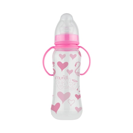 Mamadeira Cristal Muriel Baby Acinturada Com Alça Rosa 300ml